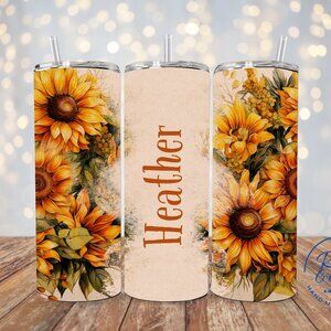 Custom Sunflower Tumbler, Personalized Sunflower Tumbler, Floral Tumbler